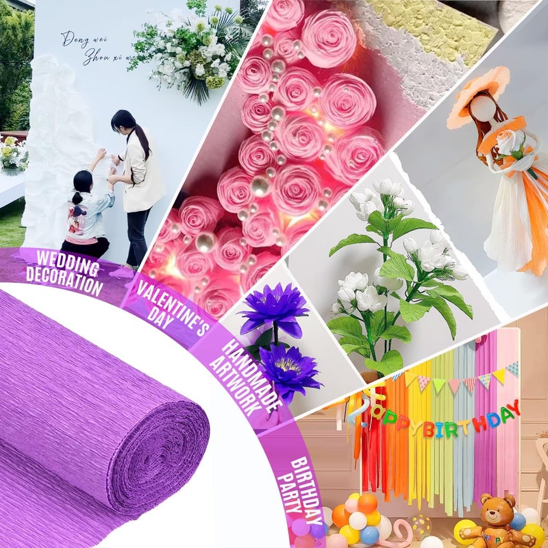 VNAKER Purple Crepe Paper Roll, 9.8Inch x 8.2Ft/3Rolls Crepe Paper Sheet for Flower Making, Valentine's Day, Wedding Ceremony, Birthday Holiday Halloween Party Decoration,DIY Craft(2Rolls) - Image 3